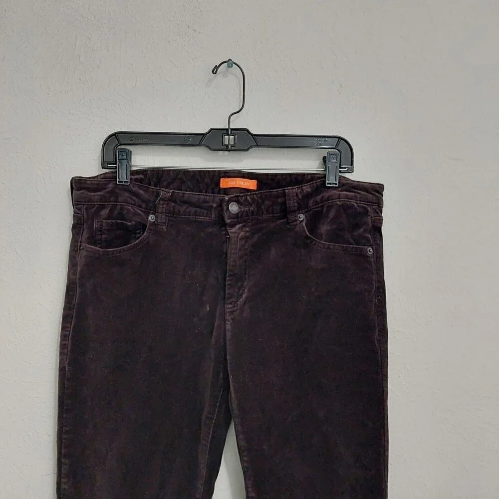 Joe Fresh Brown Corduroy Pants Flat Front Slim Raw Hem Stretch Women's Size‎ 12